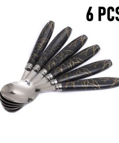 Pack 6 fourchettes de table en inoxydable avec poignée en marbre